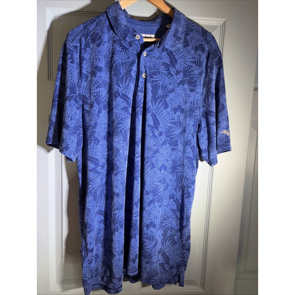 Tommy Bahama Dark Blue Leaf Polo Size XL Tall. Embroidered Sleeve.
